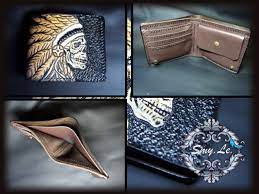 Leather Biker Wallet With Indian Indian Wallet Skull Wallet Indian Skull Wallet In 2020 Skull Wallet Skull Wallet Men Biker Wallet
