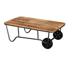 A glass coffee table makes for an elegant, subtle addition to the room, while a coffee table with storage is perfect for creating space for a striking centerpiece. Industrial Rustic Mango Wood Iron Rolling Coffee Table