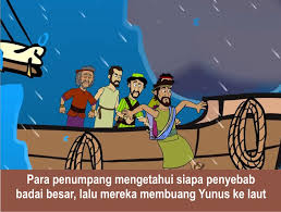 Mewarnai (sesuai contoh warna yang diberikan). Komik Alkitab Anak Yunus Di Perut Ikan