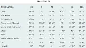 Size Chart For Mens Dress Shirt Slim Fit Costume Shirts