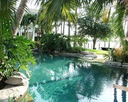 If You Want A Real Lagoon Look You Must Consider The Pool S Color Tropical Pool Landscaping Backyard Pool Tropical Pool