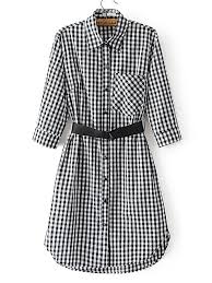 Black And White Gingham Shirt Dress Shop Gingham Shirt Dress With Belt Online Shein Offers Gingham Shirt Dress With Belt More To Fit Your Fashionable Needs Roupas Vestidos Roupa Cigana