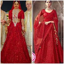 Priyanka Chopra S Wedding Lehenga On A Budget Bridal Lehenga Red Indian Bridal Lehenga Indian Bridal Outfits