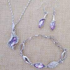 Buy forfamilyltd set of sterling silver purple gentle angels pendant necklace+matching stud earrings+matching bracelet, 18'' chain: Fine Jewelry 925 Sterling Silver Suitable For Ladies Wedding Angels Fairy Light Purple Necklace Earrings Bracelet Set Yw049 Jewelry Sets Aliexpress