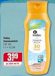 It's rossmann's sun ozon sun milk (sonnenmilch) with spf 20. Today Sonnenmilch 300ml Angebot Bei Rewe