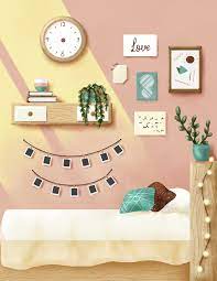 Bedroom Illustration Art Print Aesthetic Room Decor Boho Design Interior Prints Blush Contemporary Bedroom Illustration Illustration Boho Bedroom