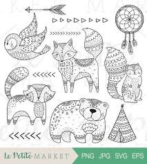 Doodle Tribal Woodland Clip Art Tribal Animal Clip Art Woodland Clip Art Tribal Fox Tribal Owl Woodland Tribal Animals Hayvan Karalamalari Clip Art Doodle
