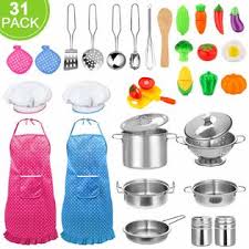 Hape e3145 all in 1 kids toddler wooden pretend play kitchen set with oven, stove, sink, microwave, coffee maker, dish washer, fridge and accessories. Chareada 31pcs Kids Kitchen Pretend Play Toys Toy Kitchen Set With Stainless Steel Cooking Utensils Cookware Pots And Pans Set Healthy