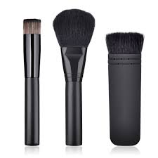 Black 3pcs Face Makeup Brush Set Black Hair Skinne