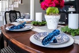 In fact, with the right layout, you can actually make you can make the dining table decor as formal or informal as you want by changing up the placemat. Celebrating Blue And White In The Dining Room Diy Beautify Creating Beauty At Home