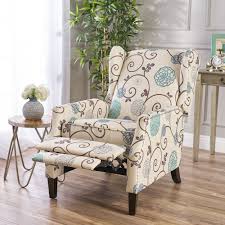 Westeros traditional wingback fabric recliner chair (white & blue floral). Noble House Allan Traditional Patterned Fabric Recliner White And Blue Floral Walmart Com Walmart Com