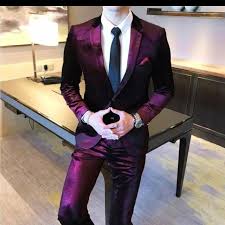 Men purple velvet suit designer wedding tuxedo party wear suit (coat+pants+vest). Luxury Men Suit 2 Pc Suit Velvet Purple Black Men S Fashion Clothes On Carousell