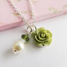 Green Flower Necklace Flower Girl Necklaces Little Girl Jewelry Olive Green Rose Necklace Little Girl Jewelry Flower Girl Necklace Vintage Inspired Jewelry