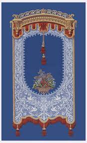 Large Scale Window Shade Printed In Imitation Of Lace Suspended From A Cornice With A Voided Center C Mughal Art Paintings Ornament Frame Decorative Painting