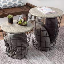 Lavish Home Gray 2 Piece Nesting Veneer Metal And Wood Round Accent Table Set Hw0200330 The Home Depot In 2020 Farm House Living Room Decor Side Table Decor