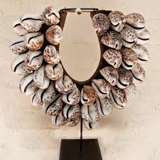Contemporary Necklace Made From Tiger Cowrie Shells Woven Onto A Jute Neck Piece Sourced From The Pacific Islands 275 Shell Art Cowrie Shell Shells