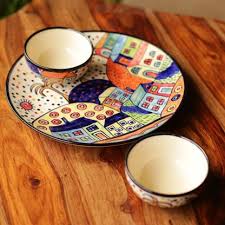 Practice your design on a ceramic tile before you start painting the plates. Exclusivelane Pack Of 3 Ceramic Hand Painted Ceramic Plate With Serving Bowls Dinner Set Price In India Buy Exclusivelane Pack Of 3 Ceramic Hand Painted Ceramic Plate With Serving Bowls Dinner Set Online