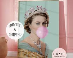 Queen Elizabeth Pink Bubble-gum Wall Art Poster Printed and Shipped