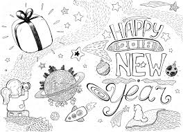 Happy New Year In Gift Space Line Art Illustration