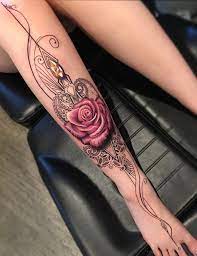 Flower With Mandana Calf Tattoo 50 Amazing Calf Tattoos Calf Tattoo Picture Tattoos Tattoos