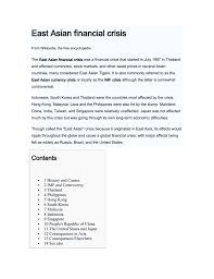 The asian financial crisis was another major currency crisis that happened during the 1990's. East Asian Financial Crisis