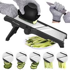 Mandoline Slicer 3 In 1 Stainless Steel Mandoline Slicer Adjustable Kitchen Food Mandolin Vegetable Julienne Slicer Chopper Cutter For Fruits From Paper Thin To 9mm Safety Gloves Included Black Amazon Co Uk Kitchen Home