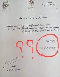 في قرار غير مسبوق، صوت مجلس النواب الأردني يوم الخميس على تجميد عضوية النائب اسامة العجارمة عاماً واحدا، بسبب إساءته للمجلس وهيبته وسمعته وأعضائه والنظام الداخلي للمجلس. ØµÙˆØ±Ø© Ù†Ø§Ø¦Ø¨ Ø£Ø±Ø¯Ù†ÙŠ ÙŠØ³Ø£Ù„ Ø±Ø¦ÙŠØ³ Ø§Ù„Ø­ÙƒÙˆÙ…Ø© Ø§Ù„Ø®ØµØ§ÙˆÙ†Ø© Ø£ÙŠÙ† Ø¨Ø§Ø³Ù… Ø¹ÙˆØ¶ Ø§Ù„Ù„Ù‡ ØµØ­Ø§ÙØ© Ø§Ù„Ø¬Ø¯ÙŠØ¯ Ø§Ù„Ø¹Ø§Ù„Ù…