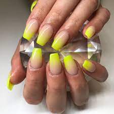 Neon Yellow Glow In The Dark Ombre Using Glamandglitsnails Glow Powder Nailsbymissy Nails Acryl Short Coffin Nails Designs Coffin Shape Nails Ambre Nails