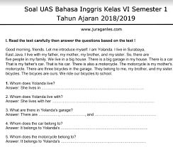 Pas (penilaian akhir semester) atau juga sebelumnya dikenal dengan sebutan uas (ulangan akhir. Soal Uas Pas B Inggris Kls 6 Sd Semester 1 Kurikulum 2013 File Guru Now