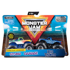 It is the successor to mattel's hot wheels monster jam toy line; Spin Master Monster Jam Monster Jam Official Blue Thunder Vs Storm Damage Die Cast Monster Trucks 1 64 Scale 2 Pack
