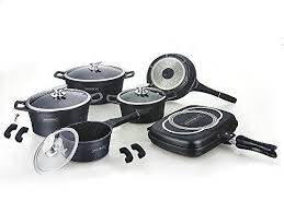 Royalty Line Rl Es1015m Batterie De Casseroles Professionnelle En Pierre De Lave Cod 15pieces Noir Pierre De Lave Materiel De Cuisine Batterie De Cuisine