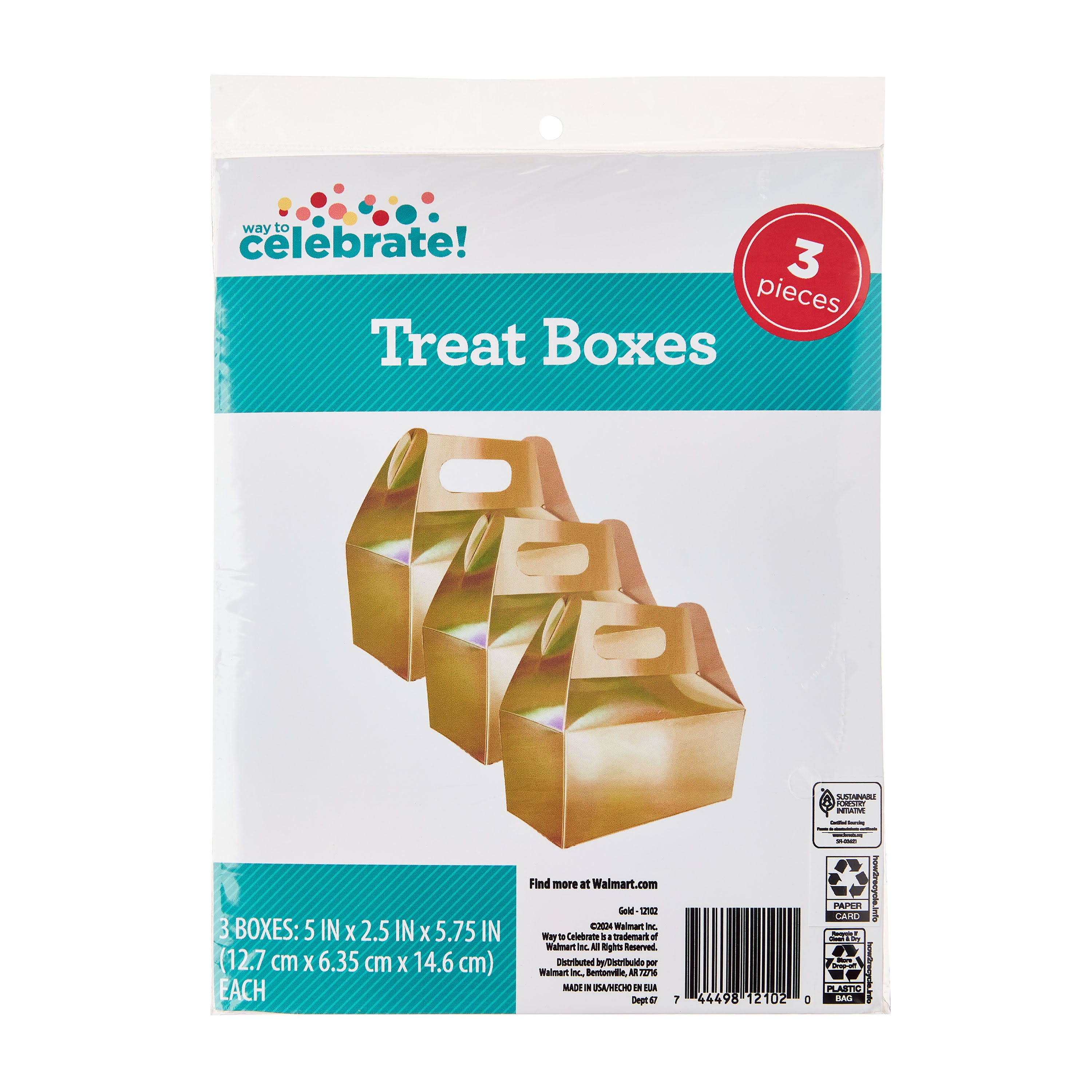 Gold Treat Boxes with Handles 5" x 2.5" x 5.75