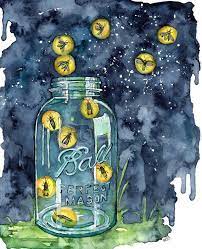 Watercolor Firefly Jar Painting Print Titled A Summer Etsy In 2021 Firefly Art Firefly Painting Fireflies In A Jar