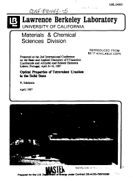 Information about physical and chemical properties of uranium compounds, including uf 6. Optical Properties Of Tetravalent Uranium In The Solid State Unt Digital Library