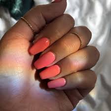 Prom is one event that girls want to look the best. Summer Nails Peach Nails Medium Acrylics Medium Coffin Acrylics Coral Nails Peach Nails Coral Acrylic Nails Coral Nails