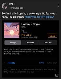 Pre order my album here: New Single Holiday Out June 18th No Features Ksi