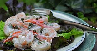 The list of dishes that use shrimp as a primary ingredient. Cold Shrimp In Creamy Dill Sauce With Capers