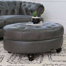 (+ frame finish) free shipping. Devon Claire Landon Tufted Top Grain Leather Round Ottoman Gray Walmart Com Walmart Com