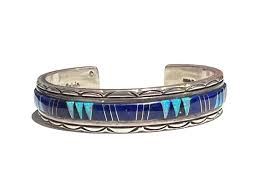 Calvin Begay Navajo Sterling Silver Cuff Bracelet Lapis And Opal