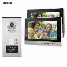 Diysecur 10 Apartment Video Intercom Doorbell Video Door Phone System Ir Camera Build In Rfid Reader For 2 Families Video Door Phone Intercom Phone
