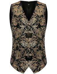 Black And Gold Paisley Vest Zeroyaa Mens Hipster Geek Metallic Paisley Floral Printed Slim Fit Single Breasted Suit Vest Tuxedo Waistcoat Z49 Vest Dress Casual Suit Vest Mens Dress Vests
