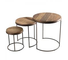 Set De 3 Tables D Appoint Bois Rondes Gigogne Teck Recycle Acacia Mahogany Pieds Metal Meuble D Appoint Banc But