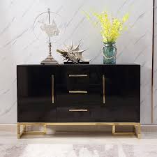 Modern Luxurious Black White Buffet Table 2 Doors 3 Drawers Kitchen Storage Sideboard Cabinet In Gold Small Large In 2020 Black Buffet Table White Buffet Table White Buffet