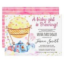 Baby Is Brewing Tea Party Virtual Baby Shower Invitation Zazzle Com Virtual Baby Shower Invitation Virtual Baby Shower Brew Baby Shower