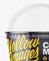 Download Small Glossy Plastic Cup With Transparent Dome Cap Mockup Front View In Cup Bowl Mockups On Yellow Images Object Mockups
