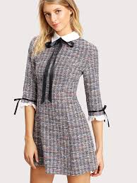 Shop Contrast Collar And Cuff Tweed Dress Online Shein Offers Contrast Collar And Cuff Tweed Dress More To Fit Fashion Autumn Fashion Women Colorful Fashion