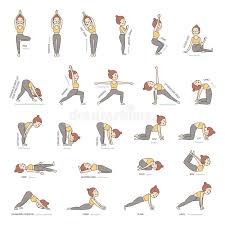 Yin yoga ist ein relativ junger übungsstil in der yogawelt. Grundlegende Haltungen Des Yoga Mit Namen Farbten Vektor Eingestellt Mit Frau Vektor Abbildung Illustration Von Nantes Heber 75008385