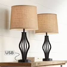 360 Lighting Modern Table Lamps Set Of 2 With Hotel Style Usb Charging Port Iron Bronze Drum Shade For Living Room Family Bedroom Office Walmart Com Modern Table Lamp Table Lamp Lamp Sets