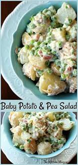 Baby Potato Pea Salad With Garlic Bacon Aoili This Can Be Served Warm Or Cold And It Is Delicious Sidedis Pea Salad Recipes Potatoe Salad Recipe Pea Salad