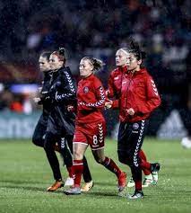 Katrine Veje L R Theresa Nielsen And Nadia Nadim Of Denmark Warm Up Prior The Uefa Women S Euro 2017 Quarter Final Match Between Germany Match Women Warmup